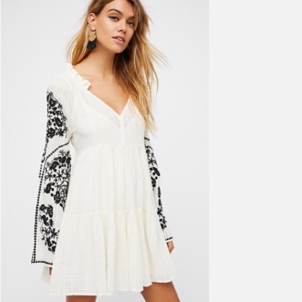 Free People Embroidered Sleeve Peasant Dress